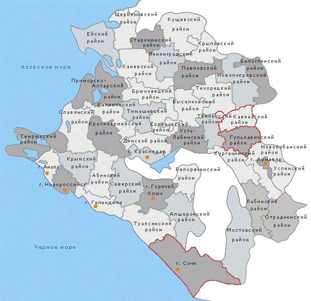 Карта Краснодарского края Карта Краснодарского края